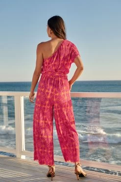 Next Pink/Orange One Shoulder Plisse Jumpsuit -Fashion Women U85 379s3