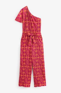 Next Pink/Orange One Shoulder Plisse Jumpsuit -Fashion Women U85 379s5