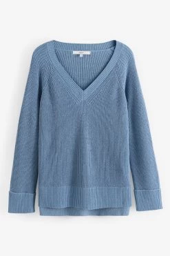 Next Sparkle Rib Detail V-Neck Tunic Jumper -Fashion Women U89 358s5