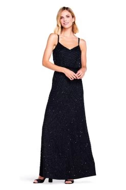 Adrianna Papell Black Blouson Beaded Dress
