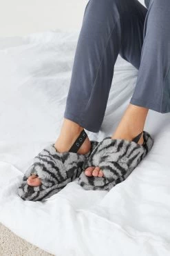 Next Grey Zebra Faux Fur Crossover Slider Slippers