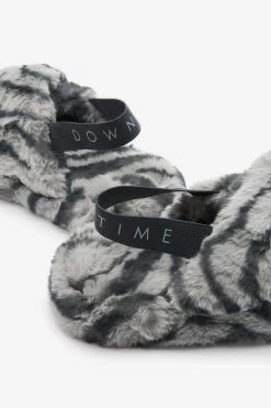 Next Grey Zebra Faux Fur Crossover Slider Slippers -Fashion Women U99652s5