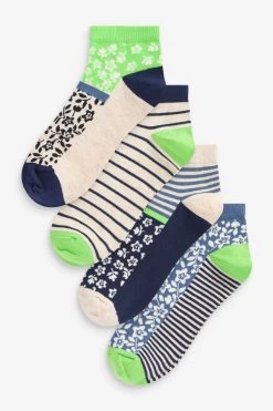 Next Blue/Green Floral Trainer Socks 4 Pack